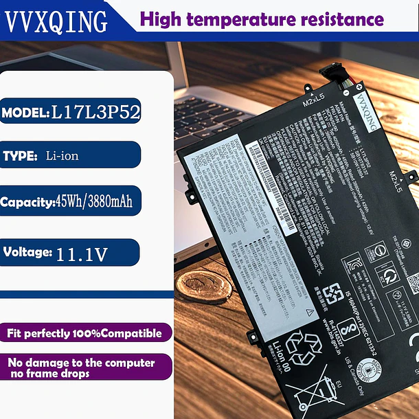 Batería de Repuesto l17l3p52 para ThinkPad L480 L490 L580 L590 L14 L15 Series L17M3P53 SB10K97610 - VVXQING 2
