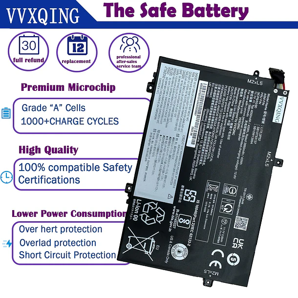 Batería de Repuesto l17l3p52 para ThinkPad L480 L490 L580 L590 L14 L15 Series L17M3P53 SB10K97610 - VVXQING 3