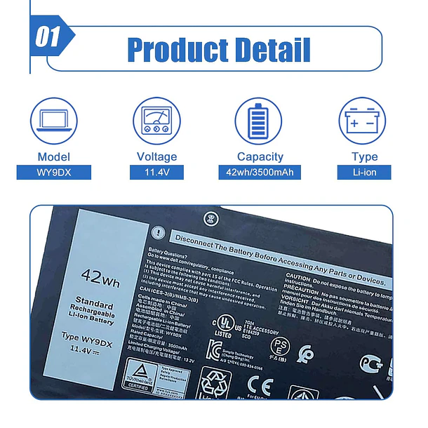 Batería de Repuesto WY9DX para Dell Precision 15 3560 Latitude 5420 5520 Series RJ40G 0WK3F1 - Dentsing 2