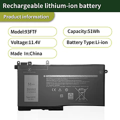 Batería de Repuesto 93FTF para Dell Latitude E5280 E5480 E5580 E5490 E5590