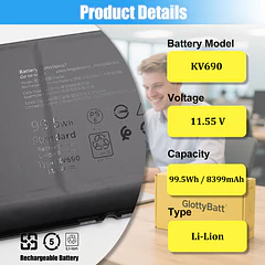 Batería de Repuesto KV690 para Dell Precision 5680 Precision 5690 Series Laptop Battery 6D2HW N7KV9 - GlottyBatt