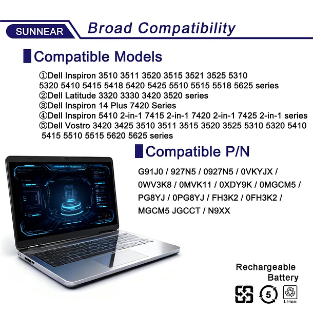 Batería de Repuesto G91J0 para diversos equipos compatibles según modelo G91J0 - SUNNEAR 4