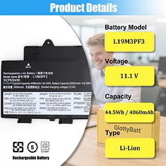 Batería de Repuesto L19M3PF3 para IdeaPad 5-14IIL05 5-14ARE05 5-14ITL05 5-14ALC05 5-14IAL7 5-14ABA7 Series Laptop Battery - GlottyBatt