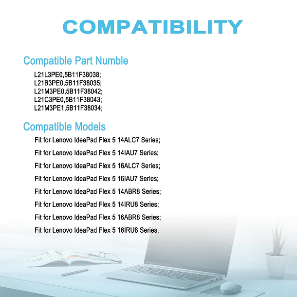 Batería de Repuesto L21M3PE0 para Lenovo IdeaPad Flex 5 14ALC7 14IAU7 16ALC7 16IAU7 14ABR8 14IRU8 - TAICROWNE 5