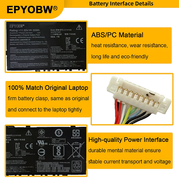 Batería de Repuesto C31N1836 para ASUS Chromebook C204MA C204MA-BU0005 Chromebook C214MA C214MA-BU0038 C214MA-BU0024 Chromebook Flip - EPYOBW 4