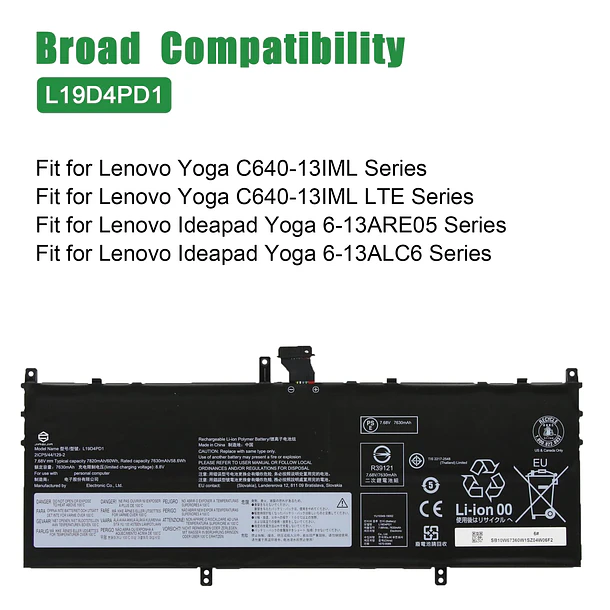 Batería de Repuesto L19D4PD1 para Lenovo Yoga C640-13IML Yoga 6-13ARE05 6-13ALC6 Series SB10W67360 5B10W67329 5B10U65275 - JIAZIJIA 4