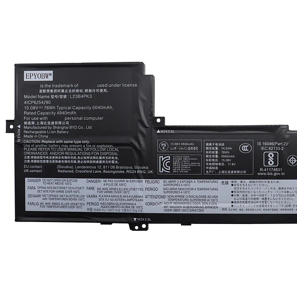 Batería de Repuesto L23B4PK3 para Lenovo IdeaPad Slim 5-16IMH9 5-16AHP9 5-16IRU9 Series L23M4PK3 L23D4PK3 SB11M51931 - EPYOBW 3