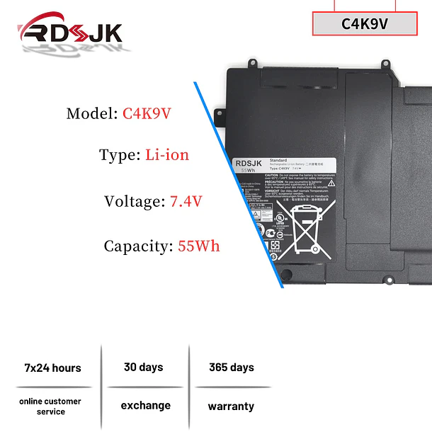 Batería de Repuesto C4K9V para Dell XPS 12-L221x 12 9Q33 XPS 13 9333 Ultrabook 13-L321X - RDSJK 2