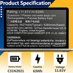 Batería de Repuesto C31N2021 para Asus Zenbook 14 Flip OLED UN5401QA 14X OLED UM5400QA UX5400E - TAVZENL