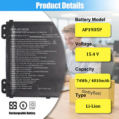 Batería de Repuesto AP19D5P para Acer ConceptD 3 Ezel CC315-72G CN315-72G Predator Helios 500 PH517-52 - GlottyBatt