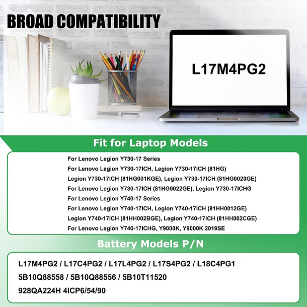 Batería de Repuesto L17M4PG2 para Lenovo Legion Y730-17ICH Y740-17ICH Y9000K Series 5B10Q88558 5B10Q88556 5B10T11520 928QA224H - RHKRKQN 3
