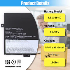 Batería de Repuesto J7HTX para Lenovo IdeaPad Yoga 9-14IAP7 Yoga 9-14IRP8 Series Laptop Battery L21C4PH0 - GlottyBatt