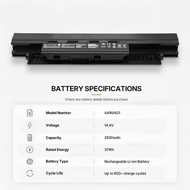 Batería de Repuesto A41N1421 para Asus PRO452S PRO552S PU551LA P2430U P2430UJ P2520L P2520LJ P2530U P2530UJ - Tanch 2
