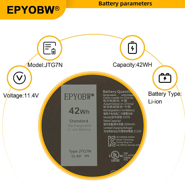 Batería de Repuesto JTG7N para diversos equipos compatibles según modelo JTG7N - EPYOBW 3