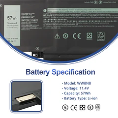 Batería de Repuesto WW8N8 para DELL Latitude 7340 7350 Series