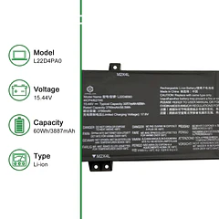 Batería de Repuesto L22D4PA0 para Lenovo Legion Slim 5 16APH8 16IRH8 Series SB11K38531 5B11K38528 L22B4PA0 - JIAZIJIA