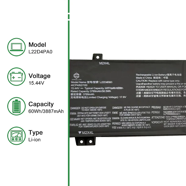 Batería de Repuesto L22D4PA0 para Lenovo Legion Slim 5 16APH8 16IRH8 Series SB11K38531 5B11K38528 L22B4PA0 - JIAZIJIA 2