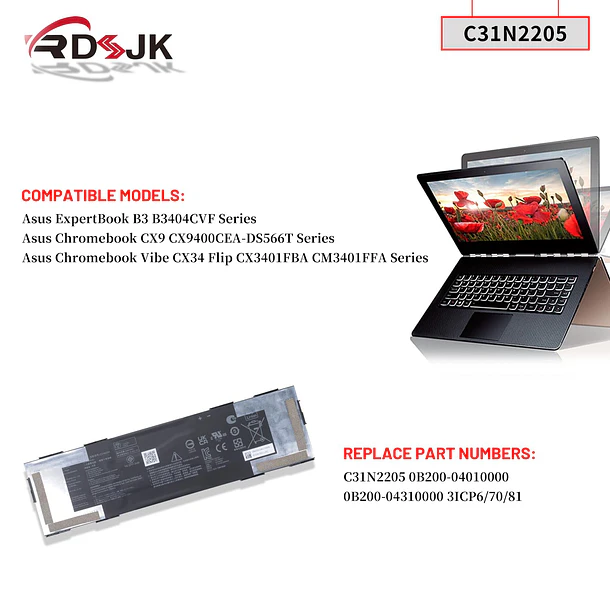 Batería de Repuesto C31N2205 para Asus Chromebook Vibe CX34 Flip CX3401FBA CM3401FFA CM3401-R3128BL CX9 CX9400CEA-DS566T - RDSJ 3