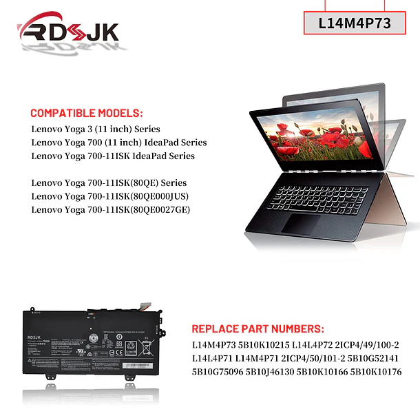 Batería de Repuesto L14M4P73 para Lenovo IdeaPad Yoga 700 700-11ISK Yoga 3 11 inch Yoga - RDSJK 3