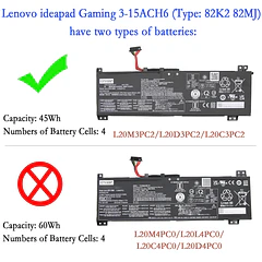 Batería de Repuesto L20M3PC2 para Lenovo ideapad Gaming 3-15ACH6 / ideapad Gaming 3-15IHU6 Series L20D3PC2 - EPYOBW
