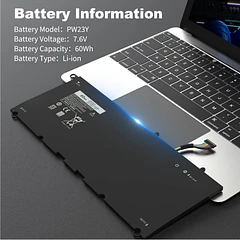 Batería de Repuesto PW23Y para Dell XPS 13 9360 13-9360-D1605G 13-9360-D1605T 13-9360-D1609 13-9360-D1609G 13-9360-D1705G Series - Gihebac