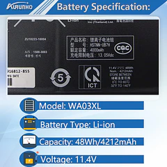 Batería de Repuesto WA03XL para HP Pavilion X360 15-BK 15-BR 15-BR001TX Series 916367-421 916812-055 916367-541 - AURUNHO