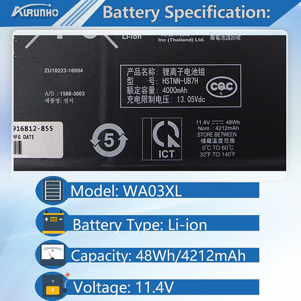 Batería de Repuesto WA03XL para HP Pavilion X360 15-BK 15-BR 15-BR001TX Series 916367-421 916812-055 916367-541 - AURUNHO 2
