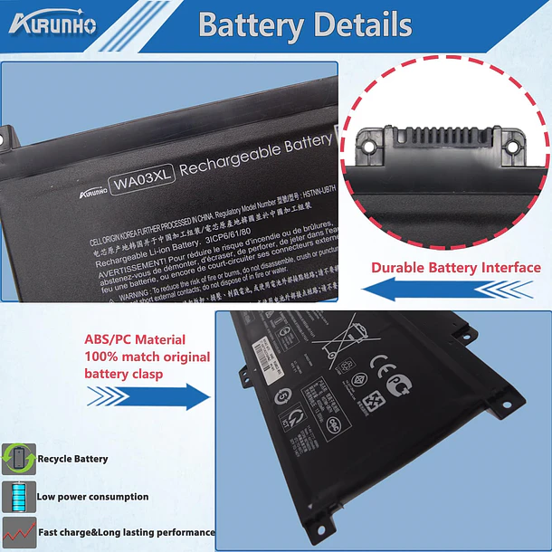 Batería de Repuesto WA03XL para HP Pavilion X360 15-BK 15-BR 15-BR001TX Series 916367-421 916812-055 916367-541 - AURUNHO 3