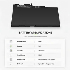 Batería de Repuesto CM03 para HP Elitebook 740 745 750 755 840 845 850 855 - Tanch