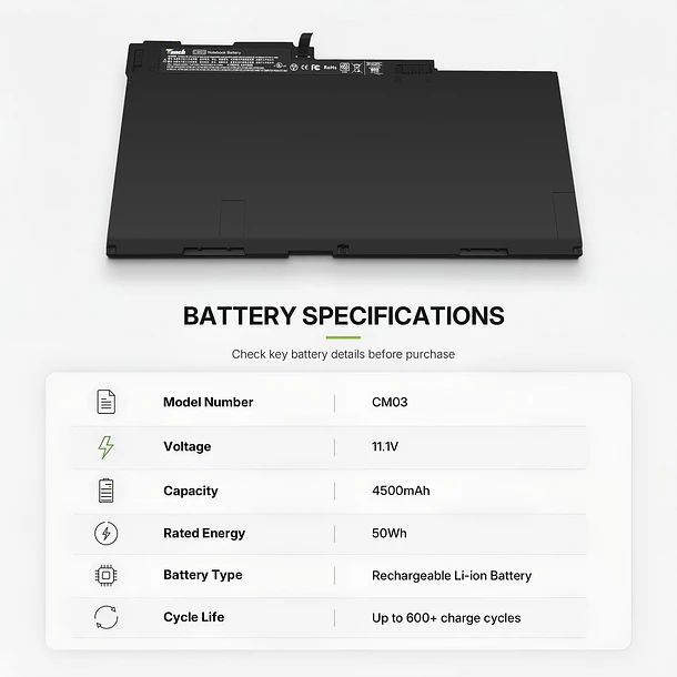 Batería de Repuesto CM03 para HP Elitebook 740 745 750 755 840 845 850 855 - Tanch 2