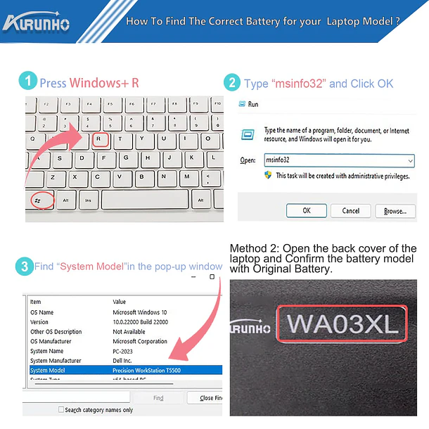Batería de Repuesto WA03XL para HP Pavilion X360 15-BK 15-BR 15-BR001TX Series 916367-421 916812-055 916367-541 - AURUNHO 4