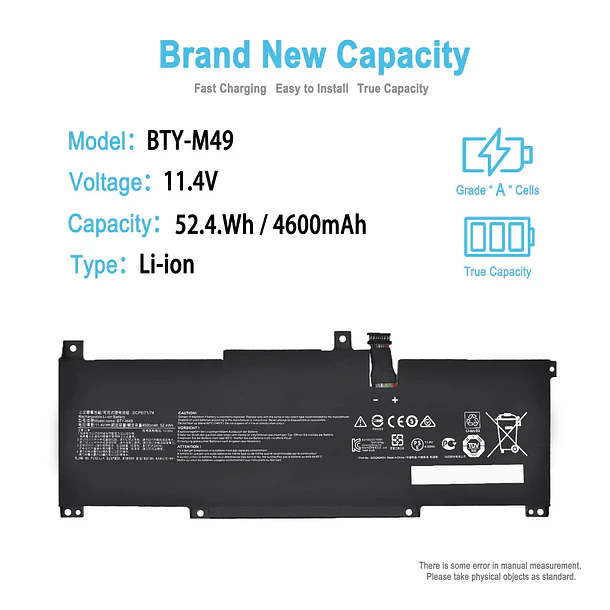 Batería de Repuesto BTY-M49 para MSI Prestige 14 A11M A10SC A10SC-009 14 Evo A11MO-026US B10MW-017US - TAICROWNE 2