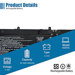 Batería de Repuesto GD03XL para HP Envy x360 14 2-in-1 14-fa0000 OmniBook X 14 EliteBook - VANPIR