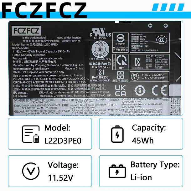 Batería de Repuesto L22D3PE0 para Lenovo ThinkBook 14 G6 IRL ABP G7 ARP IML G8 - FCZFCZ 4