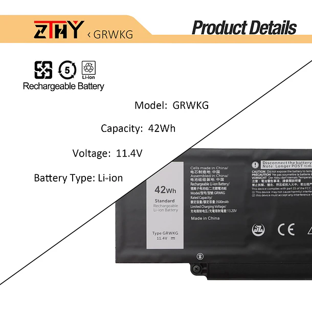Batería de Repuesto YRDD6 para Dell Latitude 3340 3440 3450 3540 - GRWKG 3