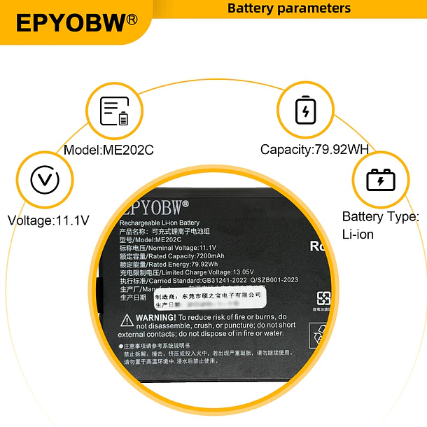 Batería de Repuesto ME202EK para Samsung P28 P29 P25 V20 / Getac X500 V100 S400 - EPYOBW 3