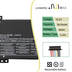 Batería de Repuesto 2F8K3 para Lenovo IdeaPad Gaming 3 15ARH7 15IAH7 - MULS