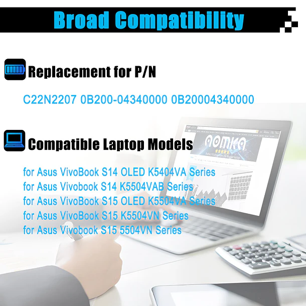 Batería de Repuesto para Asus Vivobook S14 K5404VA K5504VAB S15 K5504VN Series 0B200-04340000 0B20004340000 - AOMKA 3