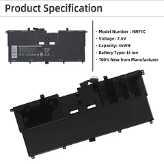 Batería de Repuesto NNF1C para Dell XPS 13 2 in 1 9365 XPS 13 9365 - YXKC
