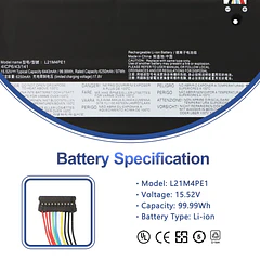Batería de Repuesto L21M4PE1 para Lenovo Legion Y9000X R9000X IAH7 2022 Legion S7 16IAH7 16ARHA7