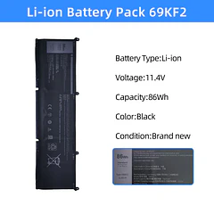 Batería de Repuesto 69KF2 para Dell M15 R3 M15 R4 M15 R5 M15 R6 M15 - NBULBL
