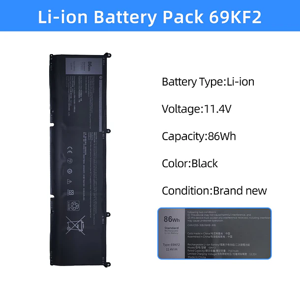 Batería de Repuesto 69KF2 para Dell M15 R3 M15 R4 M15 R5 M15 R6 M15 - NBULBL 2
