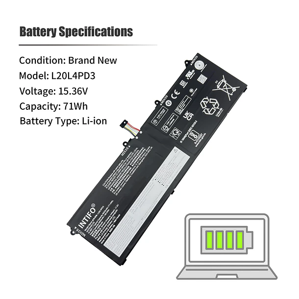Batería de Repuesto L20L4PD3 para Lenovo ThinkBook 16p G2 ACH ThinkBook 16p G3 ARH Legion - INTIFO 3
