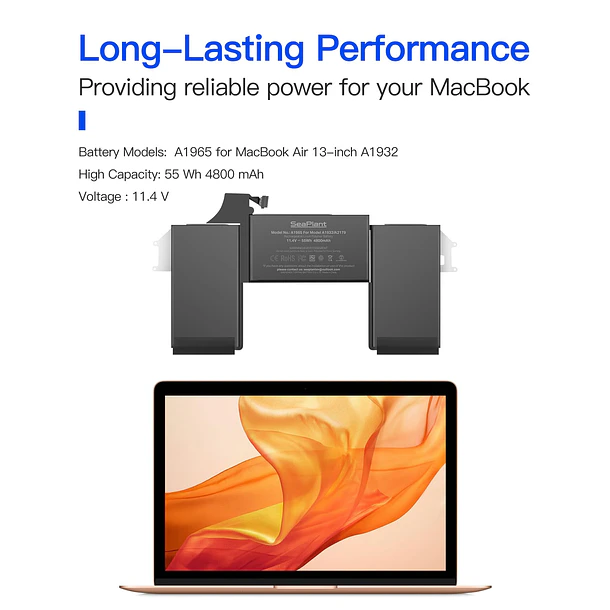 Batería de Repuesto A1965 para MacBook Air A1932, 13-Inch, Late 2018-2019 - SeaPlant 4