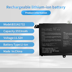 Batería de Repuesto B31N1732 para Asus Vivobook S14 S430UA-EB015T S430FA-EB021T Series(11.52V 42Wh 3653mAh) - Hubei