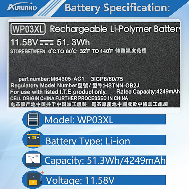 Batería de Repuesto WP03XL para HP EliteBook 830 835 840 845 860 865 G9 G10 - AURUNHO 2
