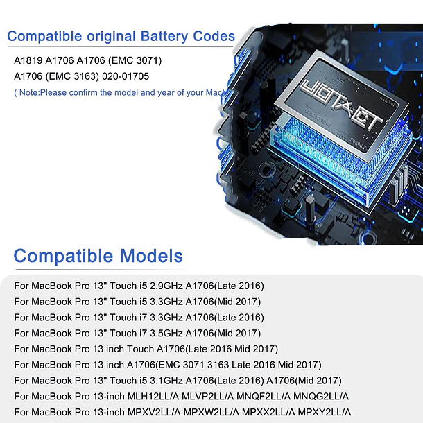 Batería de Repuesto A1819 para MacBook Pro 13 inch A1706 Late 2016 Mid 2017 EMC - JOTACT 3