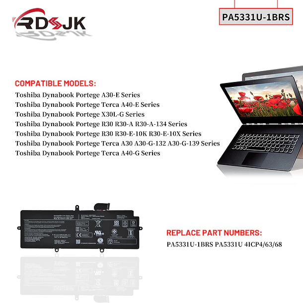 Batería de Repuesto PA5136U-1BRS para Toshiba Dynabook Portege A30 A30-E A30-G-132 A30-G-139 A40-G A40-E R30 - RDSJ 3
