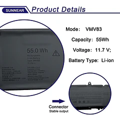 Batería de Repuesto VMV83 para Dell Pro 13 Plus PB13250 14 PC14250 Plus PB14255 PB14250 - SUNNEAR