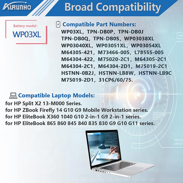 Batería de Repuesto WP03XL para HP EliteBook 830 835 840 845 860 865 G9 G10 - AURUNHO 5